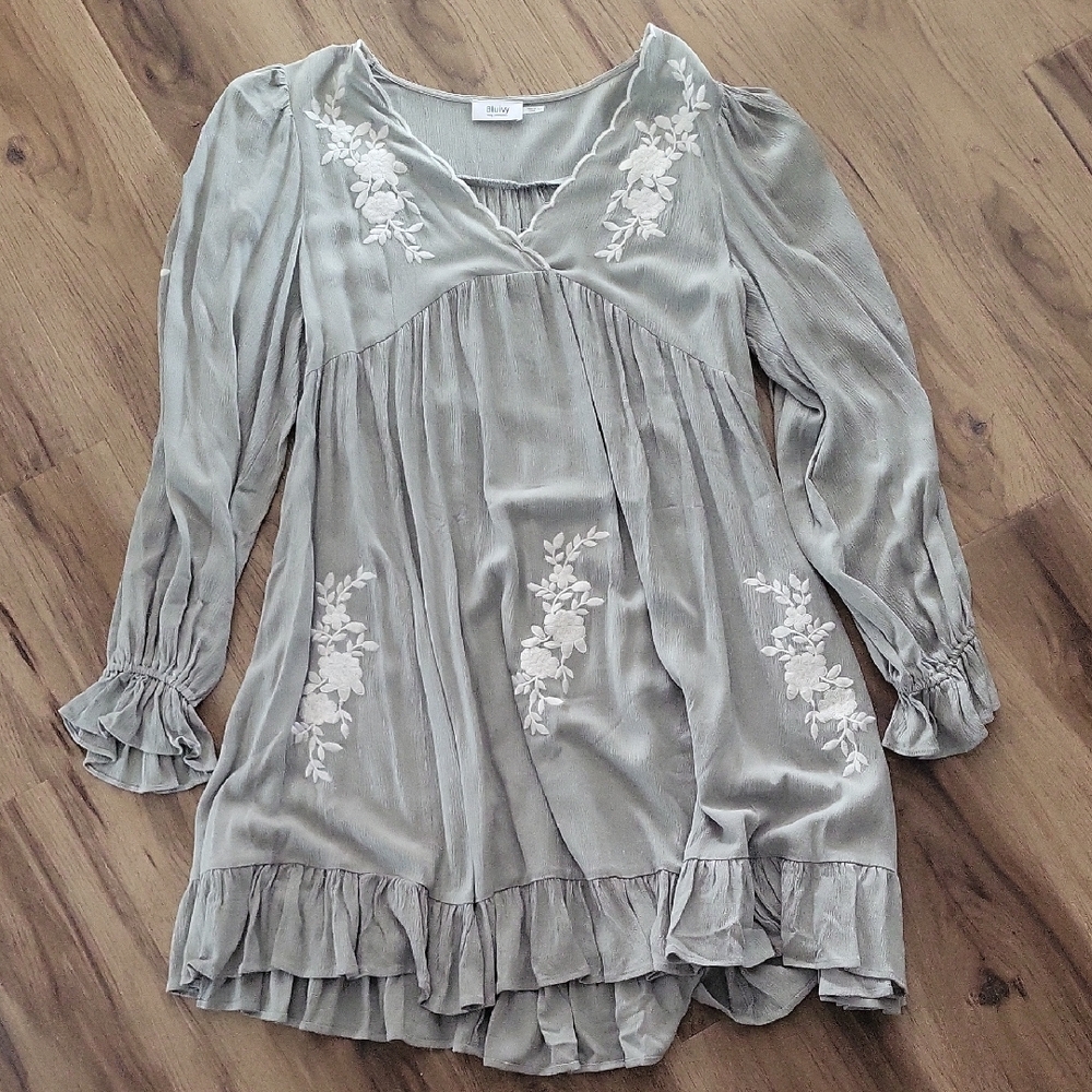 Bluivy Sage Green Floral Embroidered Dress